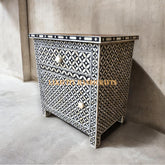 Bone Inlay Star Design 1 Drawer & 1 Door Bedside Table Black | Bone Inlay Star Design 1 Drawer & 1 Door Nightstand Table Black